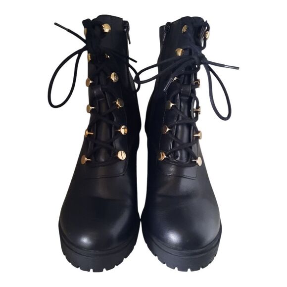 Express Black Ankle Boots with Gold Accents - Picture 2 of 4